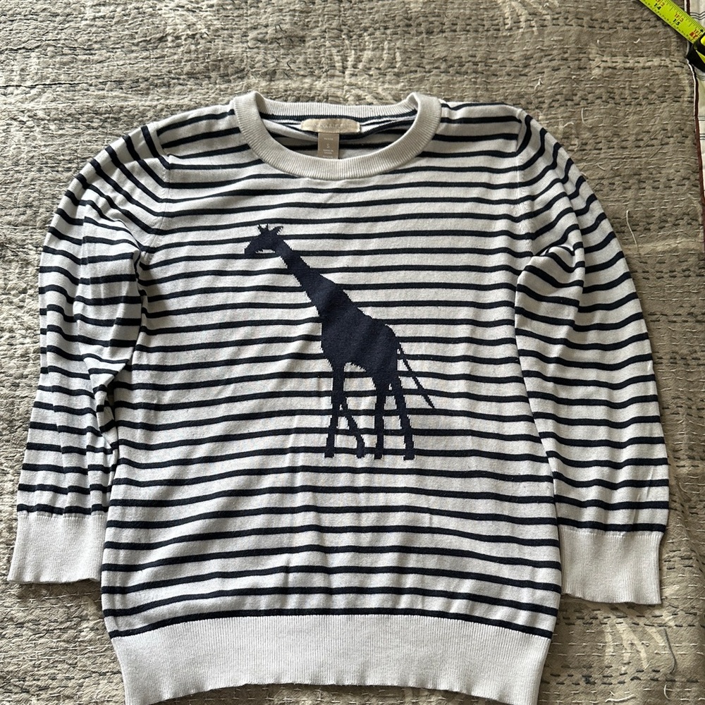 Banana Republic Navy and Cream Striped Sweater with Intarsia Giraffe Sweater